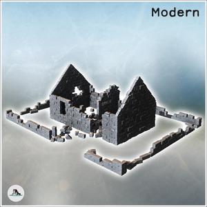 Stone house ruin with a central load-bearing wall and stone enclosure surrounding the building (18) - Modern WW2 WW1 World War Diaroma Wargaming RPG Mini Hobby