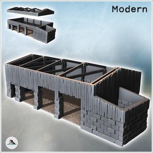 Stone and wooden industrial building with metal beams without a roof (8) - Modern WW2 WW1 World War Diaroma Wargaming RPG Mini Hobby