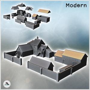 Set of rural farm with multiple buildings, barn, well, and stone enclosure walls (12) - Modern WW2 WW1 World War Diaroma Wargaming RPG Mini Hobby