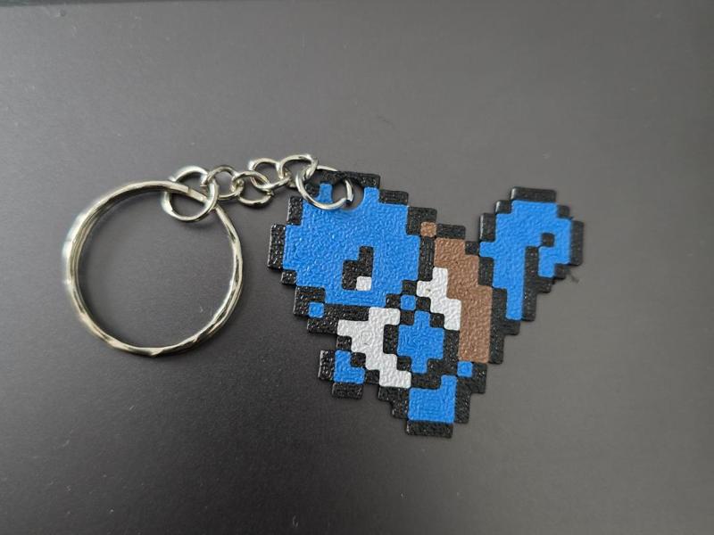 Pixel Art Squirtle Keychain Minimalist Design