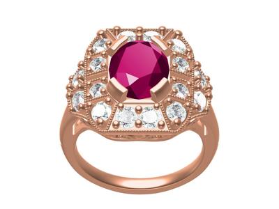 Ruby Oval Diamond Art Deco Ring