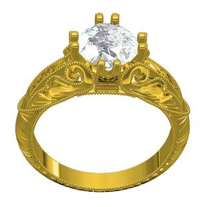 Single Stone Floral Design Engraving Engagement Ring