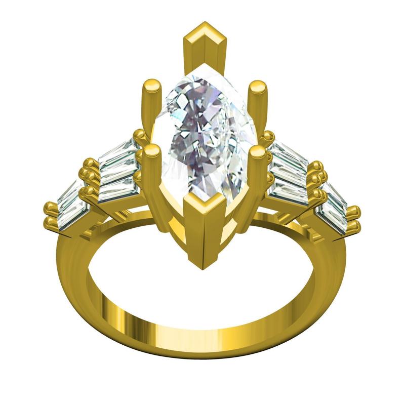 Marquise Solitaire with Baguette Engagement Ring