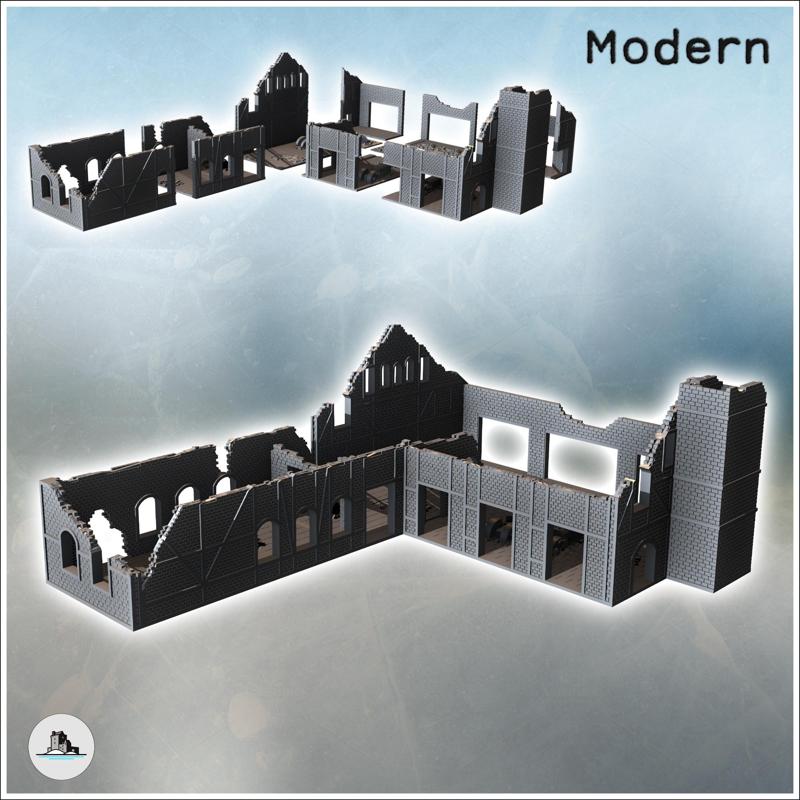 Ruined industrial brick building with large chimney and multiple access doors (25) - Modern WW2 WW1 World War Diaroma Wargaming RPG Mini Hobby