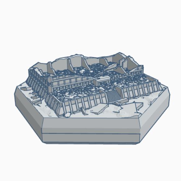 Sci-Fi Destroyed Building 51 Destroyed Hardened Building with VTOL Pad Hex Map Scale