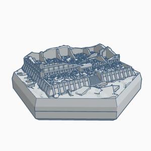Sci-Fi Destroyed Building 51 Destroyed Hardened Building with VTOL Pad Hex Map Scale