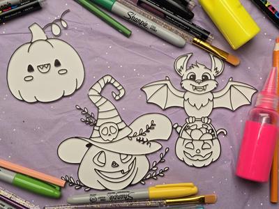 Halloween Bat Pumpkin Cute Coloring