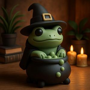 Witch Frog Figurine — Halloween Fantasy Sculpture
