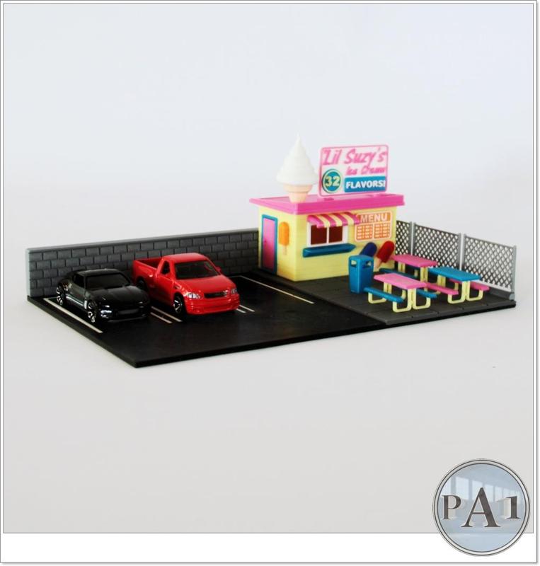 Ice Cream Shop diorama for 1/64 scale diecasts (Hot Wheels, Matchbox, greenlight)