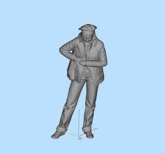 Miniature female figure looking down and playing with fingers