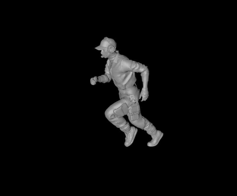 Ground support staff-running forward 3D digital character model