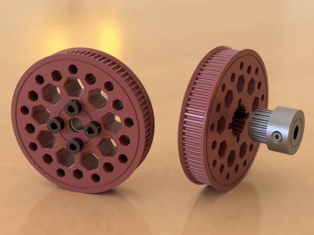 Printed 80t timing pulley - 6mm belt- using a GT2 20t timing pulley - 8mm or 5mm bore