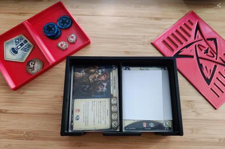 Deck box with side deck, token tray, sliding top