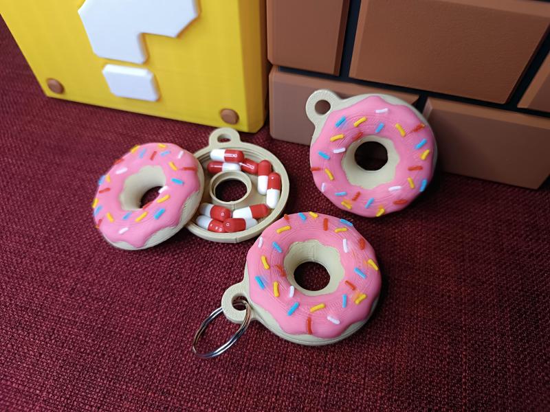 Donut keychain and pill-holder