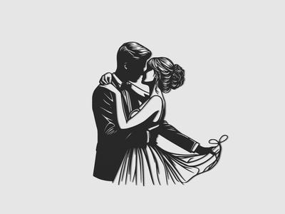 newlyweds couple line Art wall ART