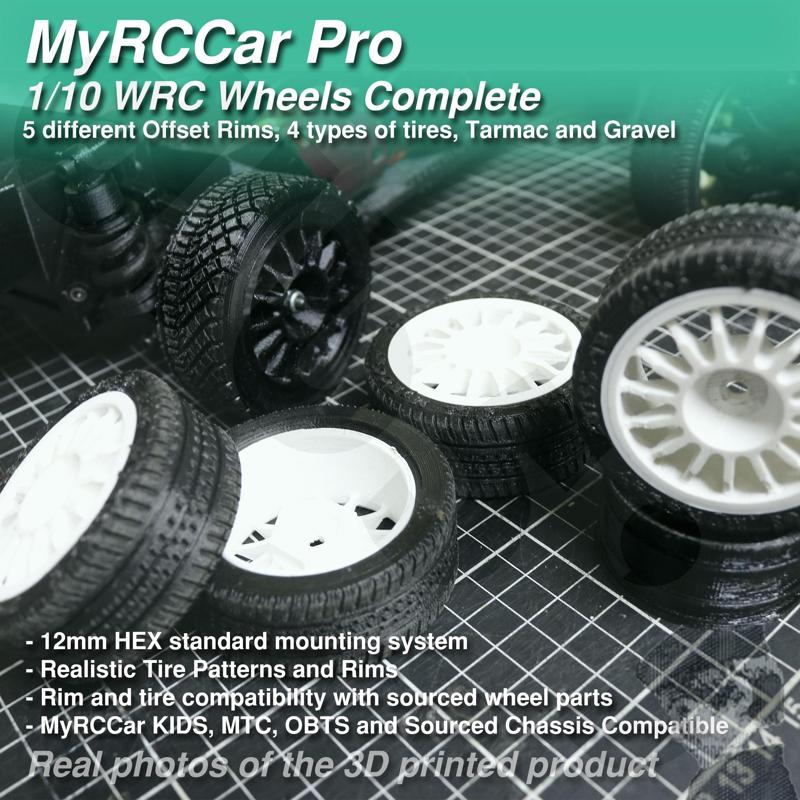MyRCCar WRC Wheels 1/10 Complete, 5 Rims, 4 tires On-Road RC Car Wheels