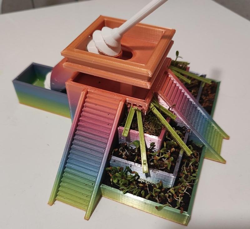 Aztec pyramid/temple with "automatic" watering system (Archimedes's screw)