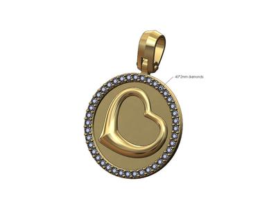 Diamond open heart round pendant 3D print model
