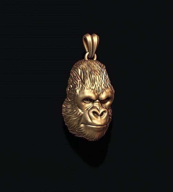Gorilla head basrelief pendant 3D print model