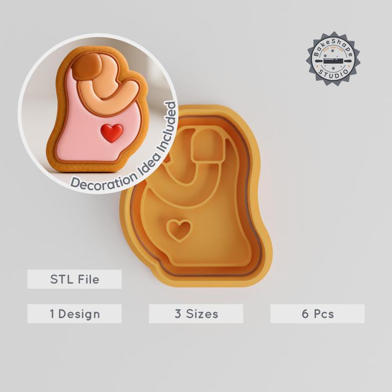 Pregnant Mom Cookie Cutter & Stamp, Maternity Design, 3 Size Set, Expecting Mother, Fondant Decor, Baby Shower Baking Tool PRODUCT_1405
