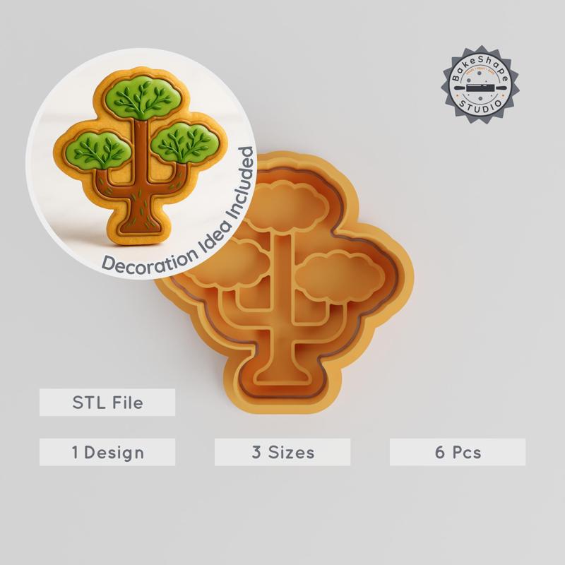 Tall Branching Tree Shape Cutter & Stamp, Cookie & Fondant Decor, S/M/L Sizes, 6-Piece Set, Gardening & Plant Design PRODUCT_411