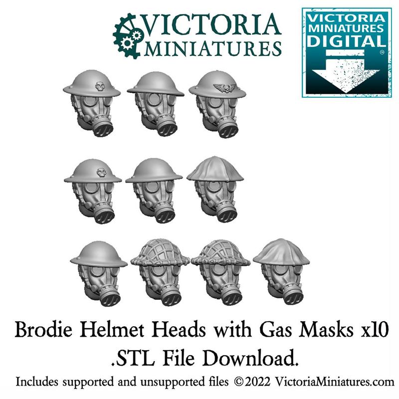 Brodie Helmet Heads with Gas Masks x10
