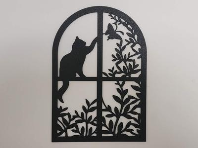 Cat in Window Silhouette Wall Art