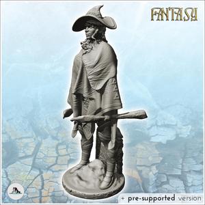 Armed gentleman with cape and pointed hat (16)  - Medieval Fantasy Magic Feudal Old Archaic Saga 28mm 15mm