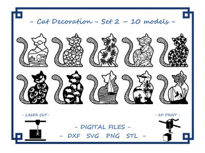 Cat decoration - Set 2 - 10 models Bundle 