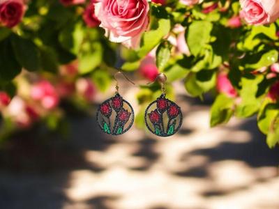 Red flowers earrings