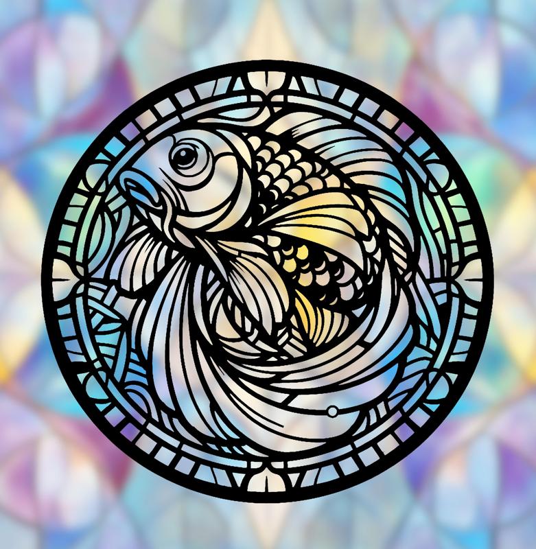 Koi Fish Mandala Art – 2D geometric wallart (Stained Glass Style)
