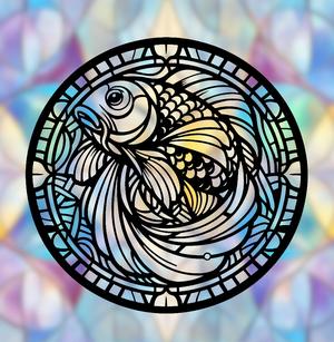 Koi Fish Mandala Art – 2D geometric wallart (Stained Glass Style)