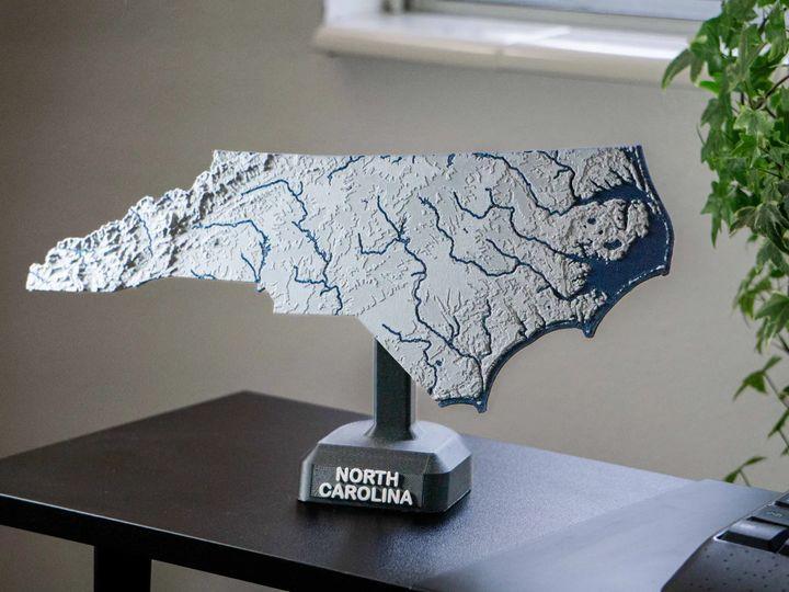 North Carolina, USA (NC) Topographic Map with Rivers