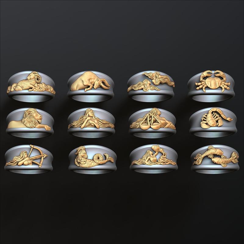 Zodiac Horoscope Rings Set Pack 3D print model