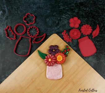 Mason Jar with flowers for Mother's Day cookie cutters with stamps