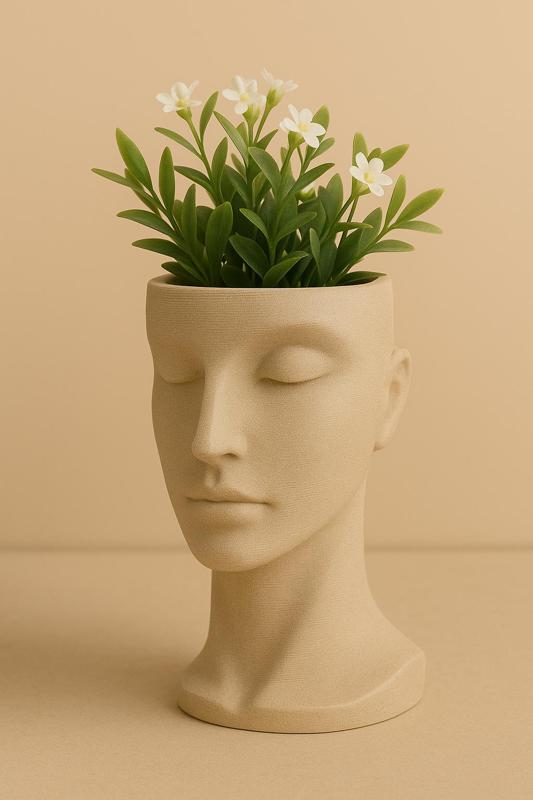 Head Planter Vase | Human Face Pot | 3D Printed Home Decor