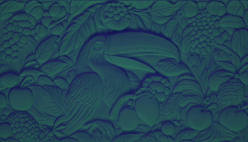 Toucan Relief with Tropical Fruits and Leaves for CNC Carving