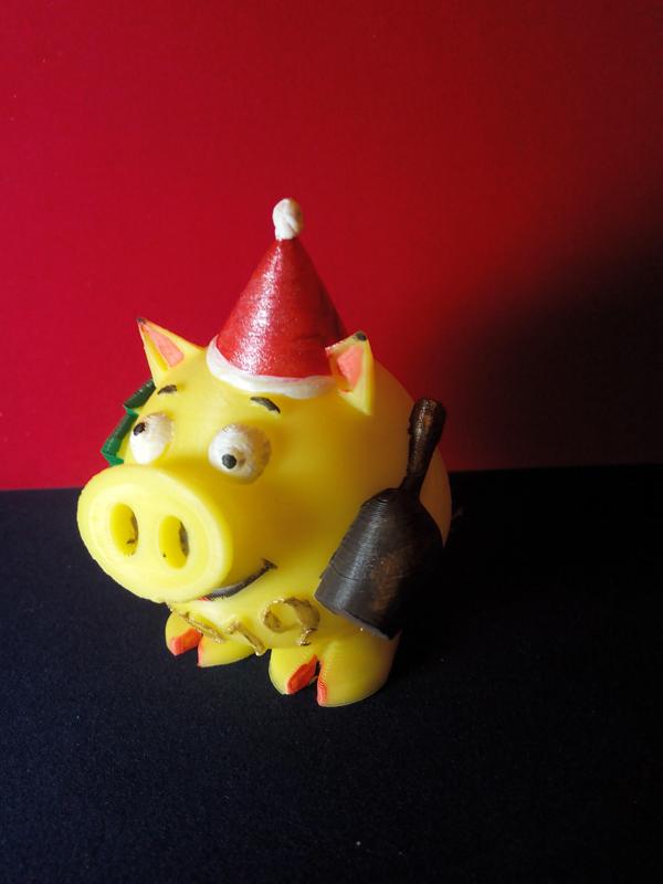 New Year's pig go visiting with champagne