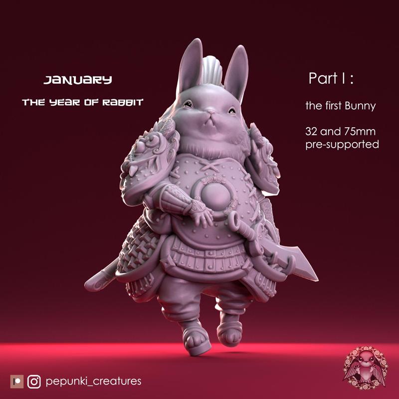 The Bunny Warrior dnd mini pre-suported