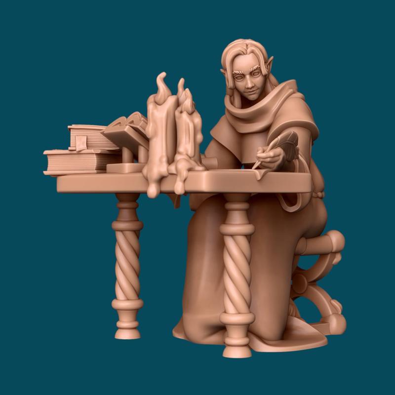 Vessa, an elven scribe - dnd miniature [presupported]