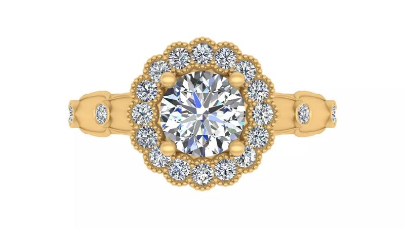 Floral Halo Round Cut Diamond Engagement Ring