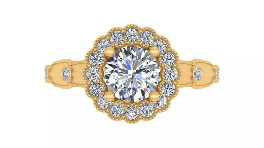 Floral Halo Round Cut Diamond Engagement Ring