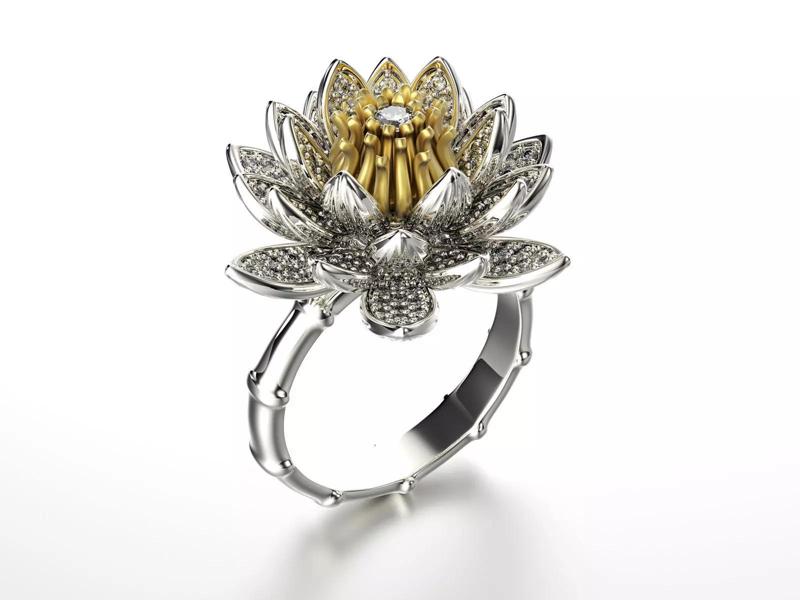 Lotos fashion gold ring 0004 with diamond