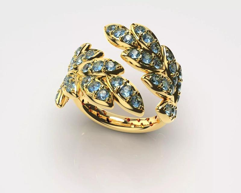 Leaf rings with prong stone setting and openwork