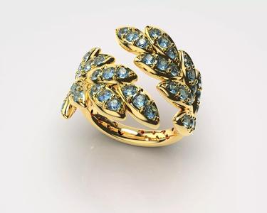Leaf rings with prong stone setting and openwork