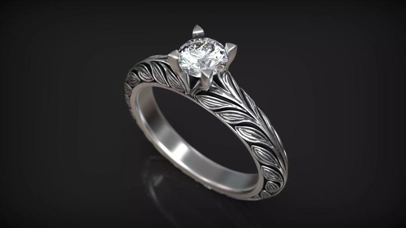 Laurel Wreath Leaves Engagement Half Carat Diamond Ring