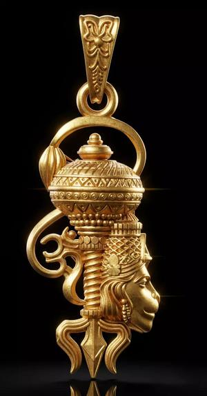 Hanuman Gada Mace Gold Pendant