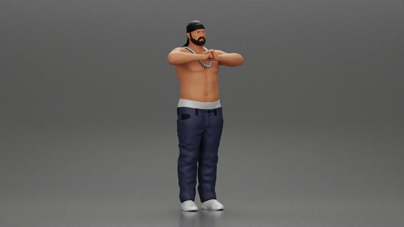 Gangster homie in a silver chain and durag standing