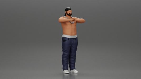 Gangster homie in a silver chain and durag standing