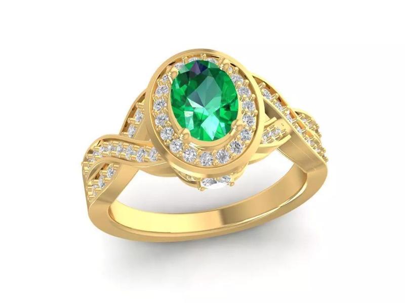 Elegant Oval Green Gemstone Diamond Ring 3D Model 875